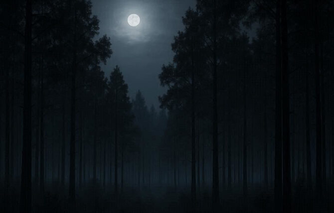 （暗い夜の林の写真）